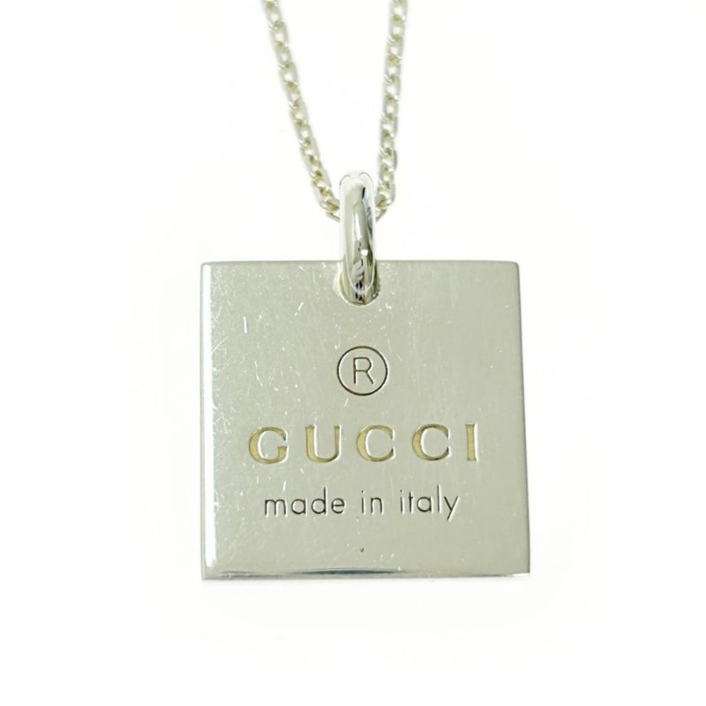 Gucci Silver Logo Square Necklace 10.6 G 925 Engraved Necklace